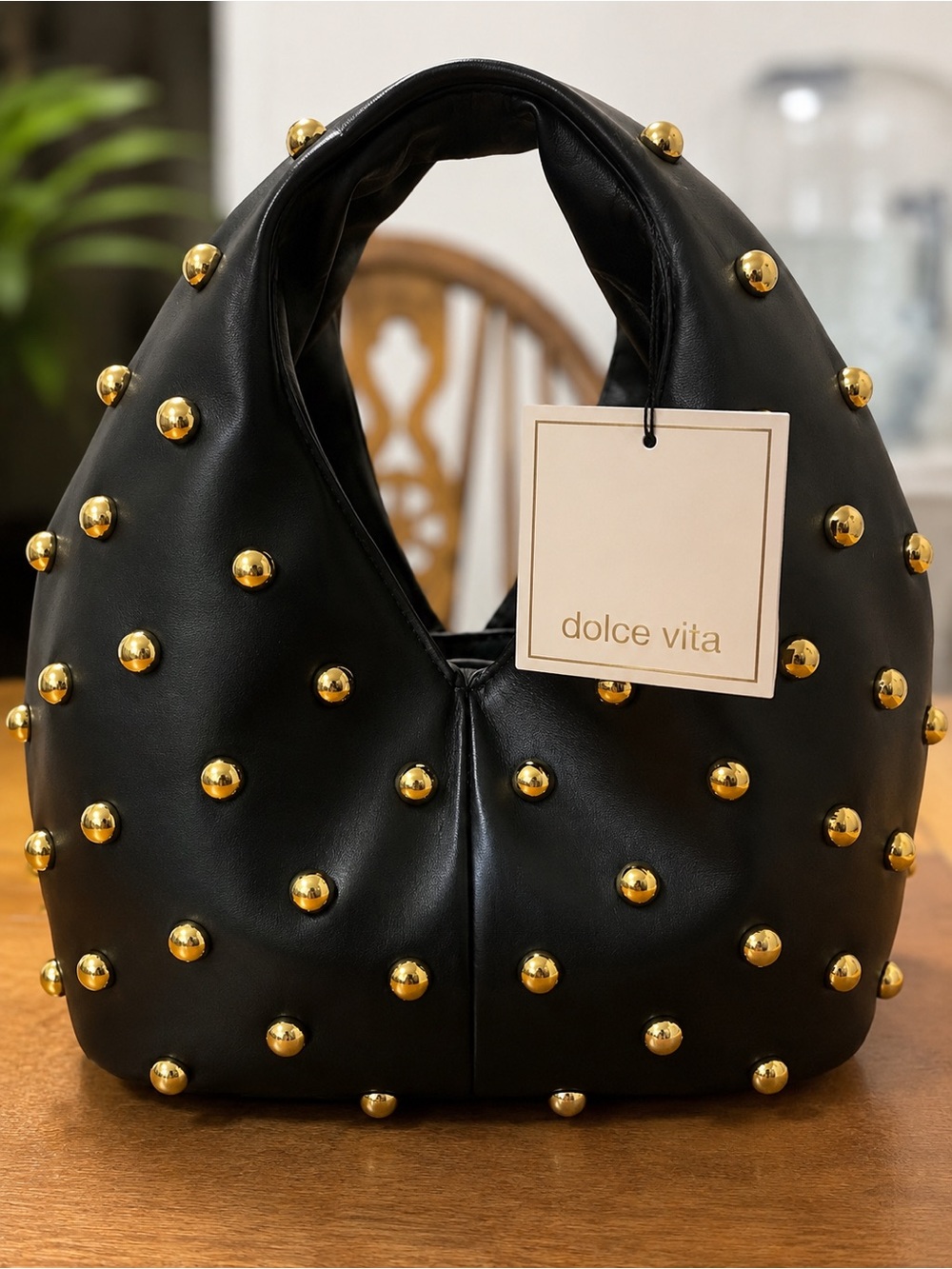 Dolce Vita Black Hobo with Gold Studs